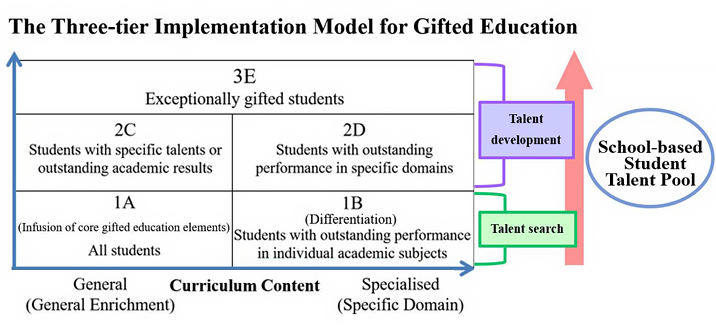 This diagram shows the three-tier operation mode in implementing gifted education in Hong Kong